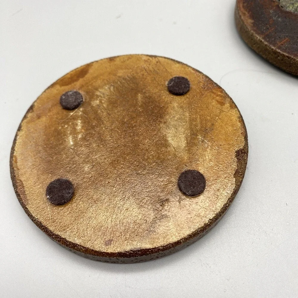 Set Of 4 Handmade‎ Clay Coasters  Pressed Leaves Neutral Tones